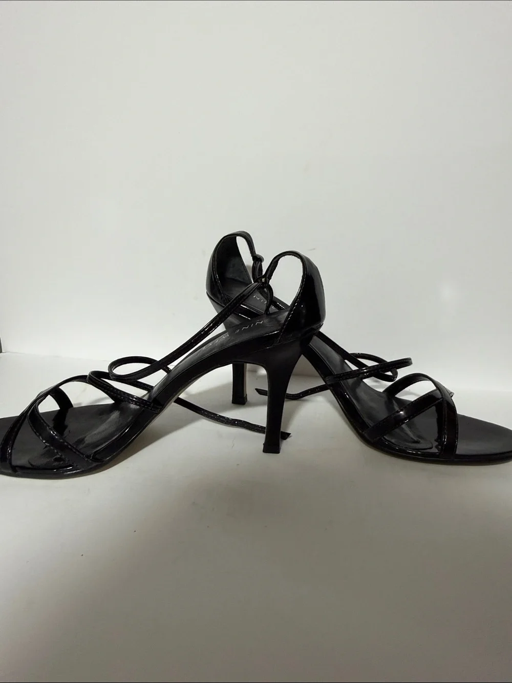 Nine West Black Patent Strappy Stiletto Sandals